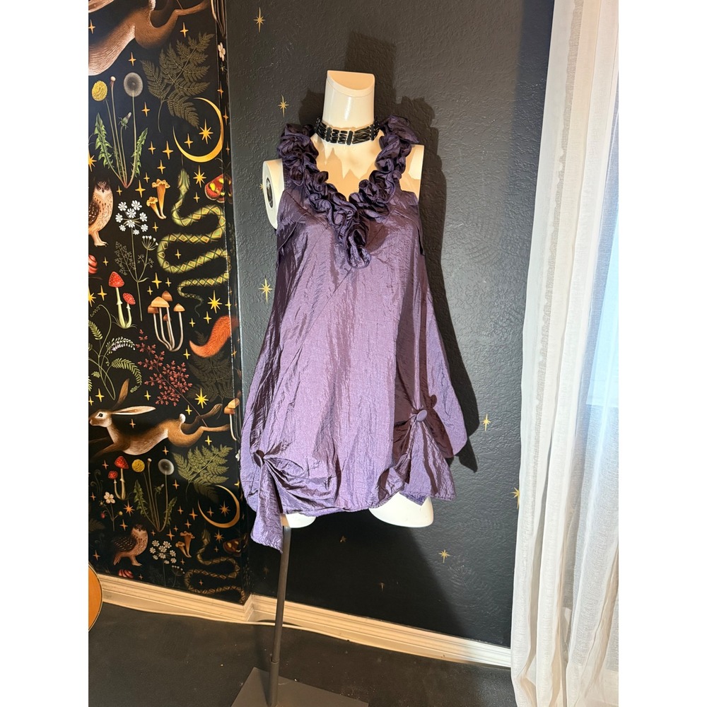 Pretty Angel Purple Silk Blend Ruffle Neck Bubble Hem Tunic Top Sleeveless Large